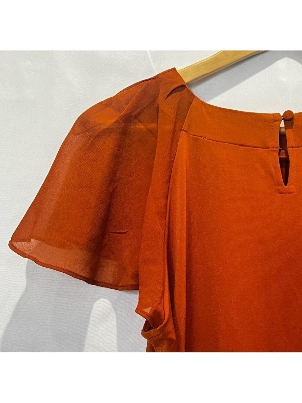 Calvin Klein Pleaded Sheer Flutter Short Sleeve Blouse Top Size M - Picture 10 of 12